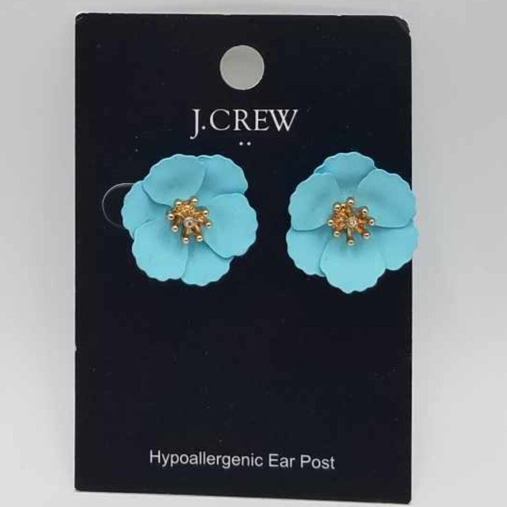 J. Crew Factory Turquoise Flower Stud Earrings with Gold Center
